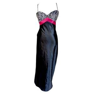 Y2K Vintage Jessica McClintock Black Pink Zebra Prom Dress Hoco 2000 Formal Gown